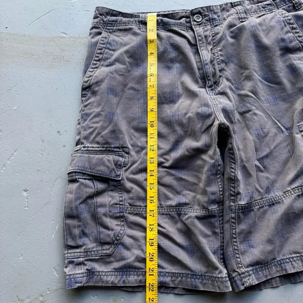 American Rag Plaid Cargo Shorts 34x10 Faded Charcoal Blue Y2K